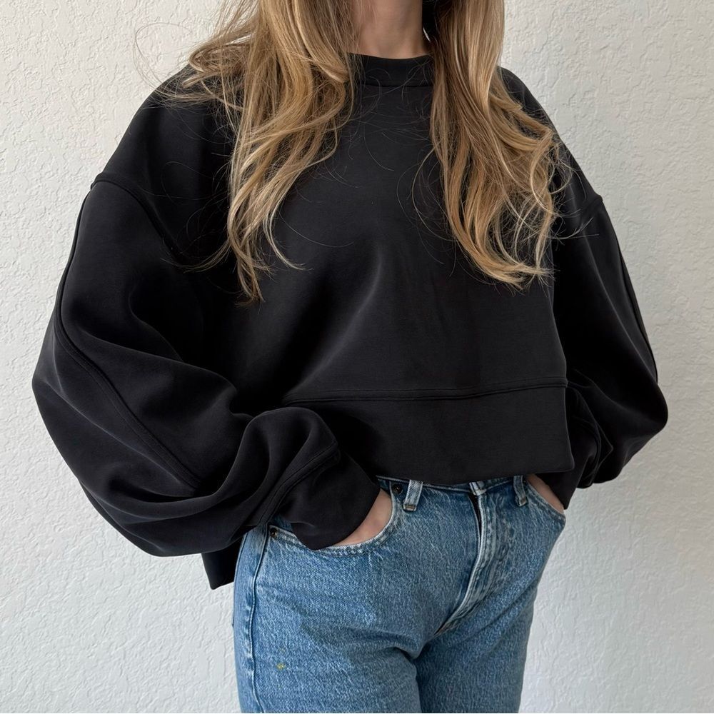 Lululemon Soft Ambitions Black Cropped Crewneck Sweater - Size XL/L - Picture 1 of 7